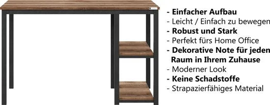 FurniChic-Computertafel -PC Tafel -Bureautafel met 2 Legplanken-E1 Certified- Stalen Frame-Wit-Thuis & Kantoor-120x60x73 cm – Oak(sacramento eik)