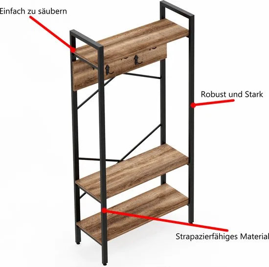 FurniChic- Kapstok- Staande Kapstok - Garderoberek - Schoenenrek -Industrieel - Hout en Metaal- Wit - 35x90x180cm – Oak