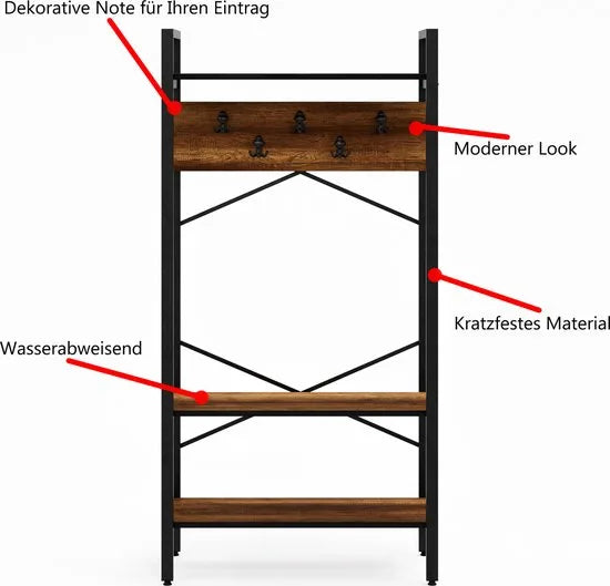 FurniChic- Kapstok- Staande Kapstok - Garderoberek - Schoenenrek -Industrieel - Hout en Metaal- Wit - 35x90x180cm – Brk. walnoot