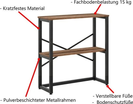 FurniChic - Kast - Dressoir - Bijzettafel - Wandtafel - Consoletafel - Sidetable - Banktafel - Haltafel- Industrieel - Bruin - 85x30x80cm