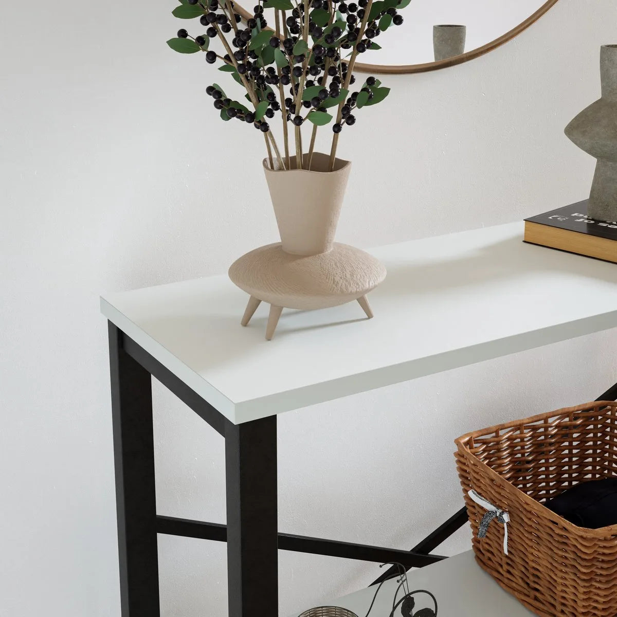 FurniChic - Kast - Dressoir - Bijzettafel - Wandtafel - Consoletafel - Sidetable - Banktafel - Haltafel- Industrieel - Wit - 85x30x80cm