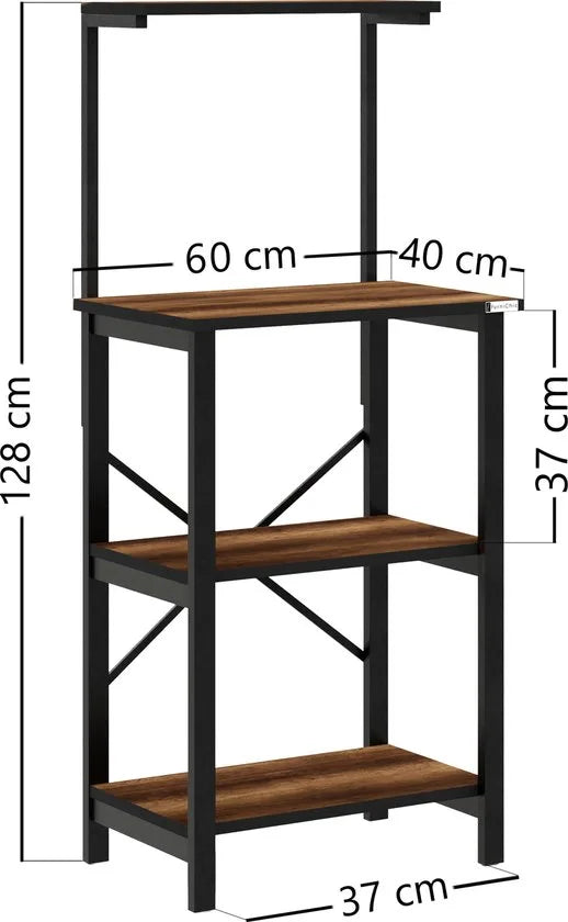 FurniChic - Keukentrolley - Keukenkast - Keukenrek Staand - Industrieel - Bruin- 60x40x128cm – Barok walnoot