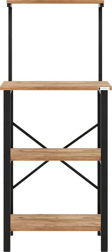 FurniChic - Keukentrolley - Keukenkast - Keukenrek Staand - Industrieel - Bruin- 60x40x128cm – Pine(atlantische grenen)