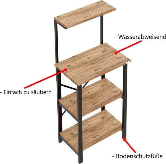 FurniChic - Keukentrolley - Keukenkast - Keukenrek Staand - Industrieel - Bruin- 60x40x128cm – Pine(atlantische grenen)