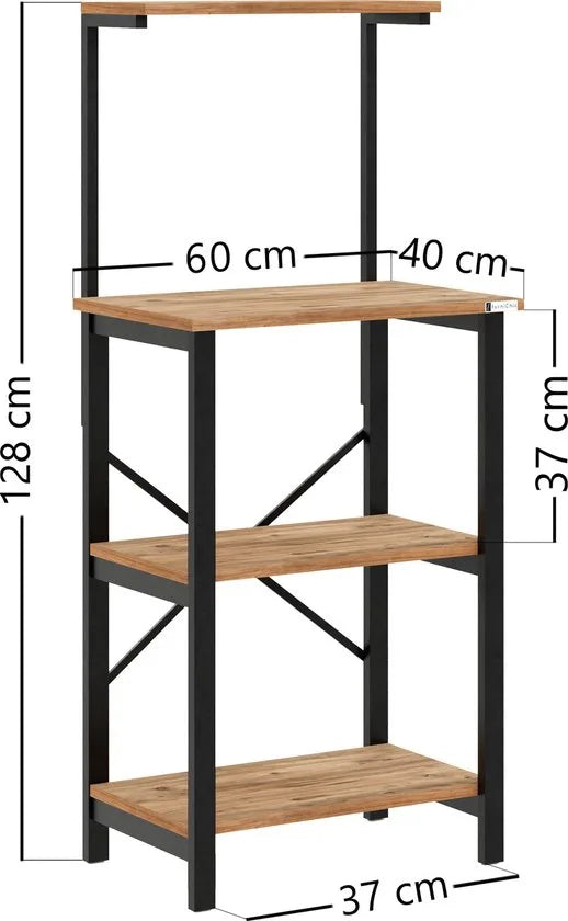 FurniChic - Keukentrolley - Keukenkast - Keukenrek Staand - Industrieel - Bruin- 60x40x128cm – Pine(atlantische grenen)