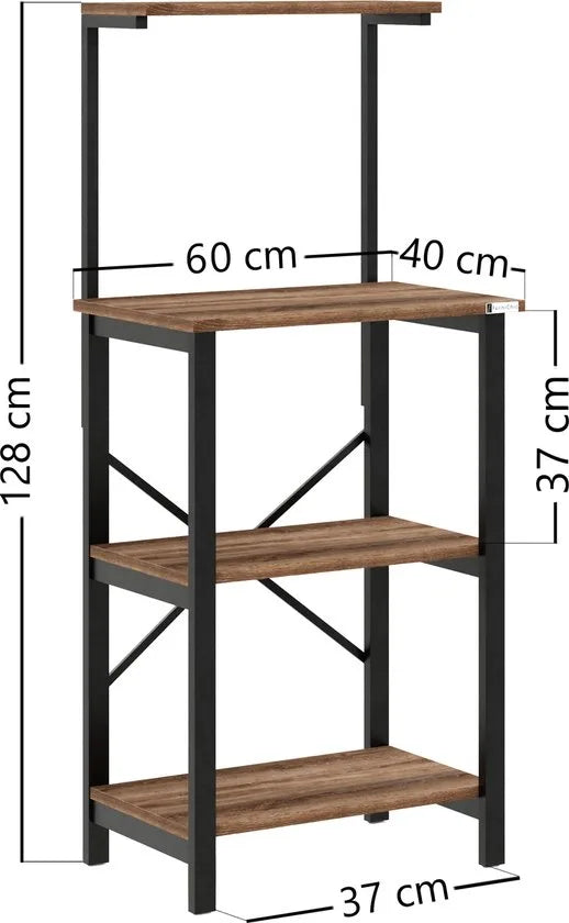 FurniChic - Keukentrolley - Keukenkast - Keukenrek Staand - Industrieel - Bruin- 60x40x128cm