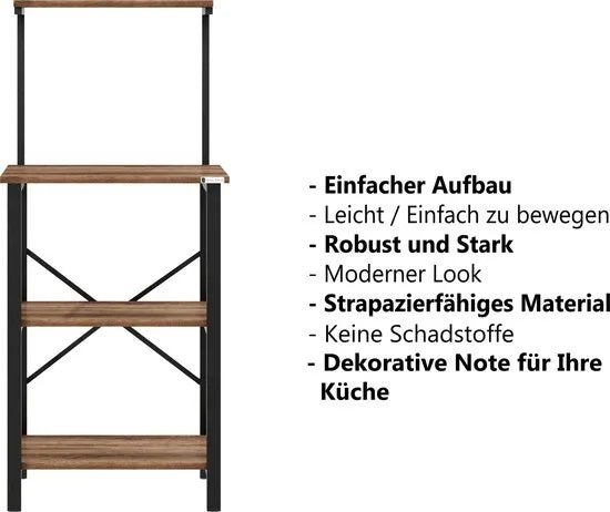 FurniChic - Keukentrolley - Keukenkast - Keukenrek Staand - Industrieel - Bruin- 60x40x128cm