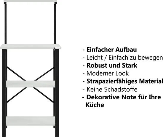FurniChic - Keukentrolley - Keukenkast - Keukenrek Staand - Industrieel - Bruin- 60x40x128cm – Wit