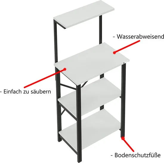 FurniChic - Keukentrolley - Keukenkast - Keukenrek Staand - Industrieel - Bruin- 60x40x128cm – Wit