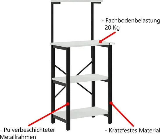 FurniChic - Keukentrolley - Keukenkast - Keukenrek Staand - Industrieel - Bruin- 60x40x128cm – Wit