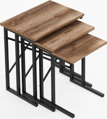 FurniChic - Salontafel Set van 3 - Bruin Sacramento EIK - Industrieel Design - Vierkante Bijzettafels - 35x53x54 cm