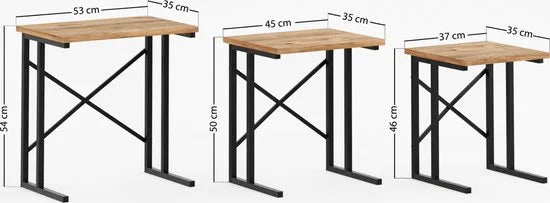FurniChic - Salontafel Set van 3 - Bruin Sacramento EIK - Industrieel Design - Vierkante Bijzettafels - 35x53x54 cm – Pine (atlantische grenen)
