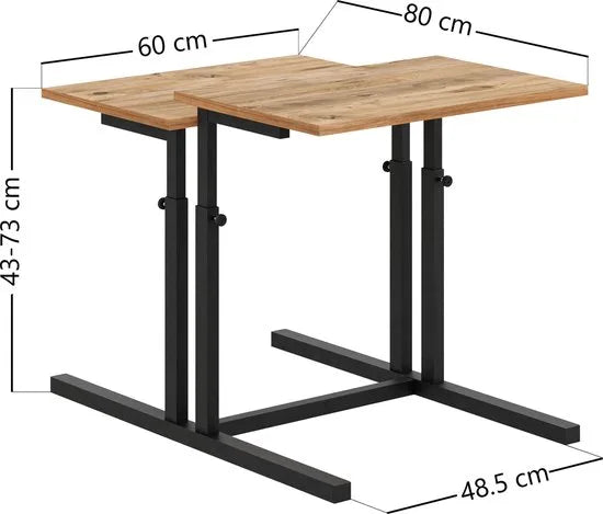 FurniChic, verstelbare moeder- en kind 2-delige tafelset, in hoogte verstelbare tafel, bijzettafel, speeltafel, bureau voor hem en haar, multifunctioneel-Pine , 80 x 60 x 43-73 cm (l x b x h)