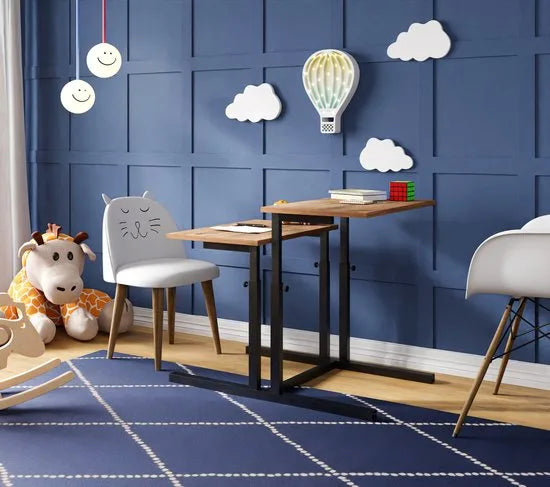 FurniChic, verstelbare moeder- en kind 2-delige tafelset, in hoogte verstelbare tafel, bijzettafel, speeltafel, bureau voor hem en haar, multifunctioneel-Pine , 80 x 60 x 43-73 cm (l x b x h)