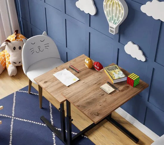 FurniChic, verstelbare moeder- en kind 2-delige tafelset, in hoogte verstelbare tafel, bijzettafel, speeltafel, bureau voor hem en haar, multifunctioneel-Pine , 80 x 60 x 43-73 cm (l x b x h)