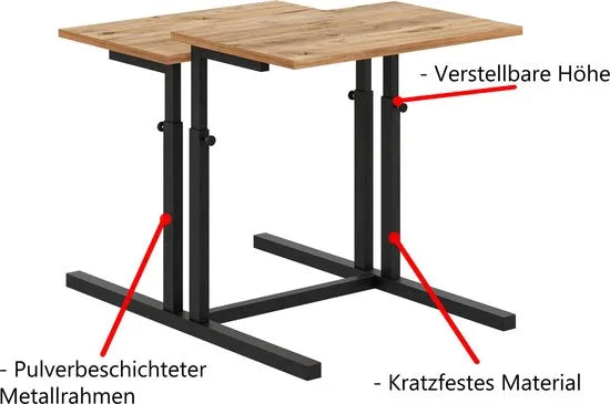FurniChic, verstelbare moeder- en kind 2-delige tafelset, in hoogte verstelbare tafel, bijzettafel, speeltafel, bureau voor hem en haar, multifunctioneel-Pine , 80 x 60 x 43-73 cm (l x b x h)