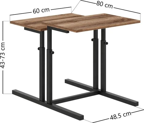 FurniChic, verstelbare moeder- en kind 2-delige tafelset, in hoogte verstelbare tafel, bijzettafel, speeltafel, bureau voor hem en haar, multifunctioneel-Sacramento OAK, 80 x 60 x 43-73 cm (l x b x h) – Sacramento oak