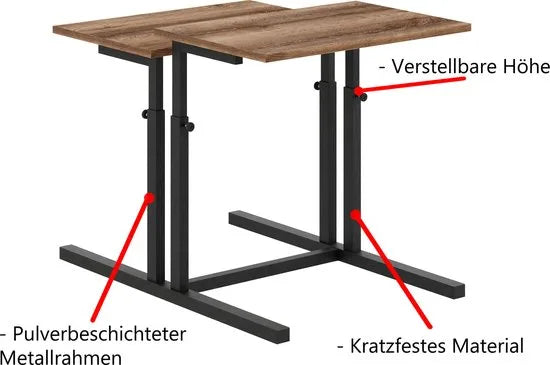 FurniChic, verstelbare moeder- en kind 2-delige tafelset, in hoogte verstelbare tafel, bijzettafel, speeltafel, bureau voor hem en haar, multifunctioneel-Sacramento OAK, 80 x 60 x 43-73 cm (l x b x h) – Sacramento oak