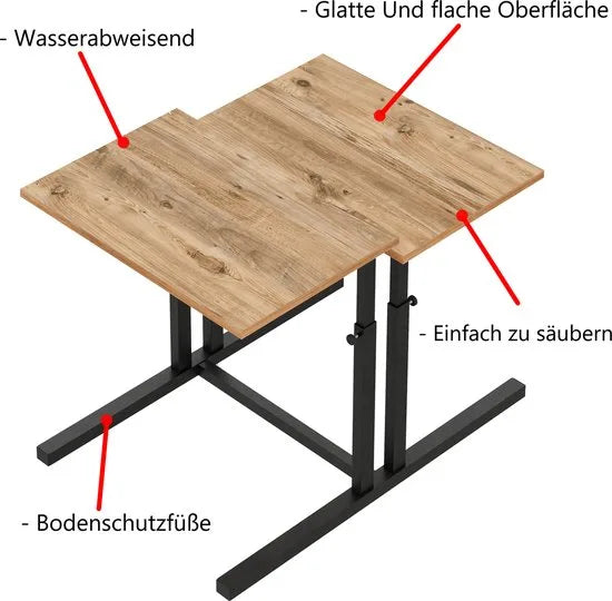 FurniChic, verstelbare moeder- en kind 2-delige tafelset, in hoogte verstelbare tafel, bijzettafel, speeltafel, bureau voor hem en haar, multifunctioneel-Pine , 80 x 60 x 43-73 cm (l x b x h)