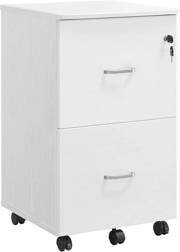 Furnstar 2-Laden Archiefkast Home Office – Verrijdbare File Cabinet met Slot – Printerstandaard – A4 & Letter Formaat – Wit – Compacte Rolling Storage