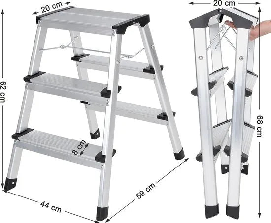 FurnStar Aluminium Ladder - Multifunctionele Ladder - Draagvermogen tot 150 kg - Met 3 Niveaus