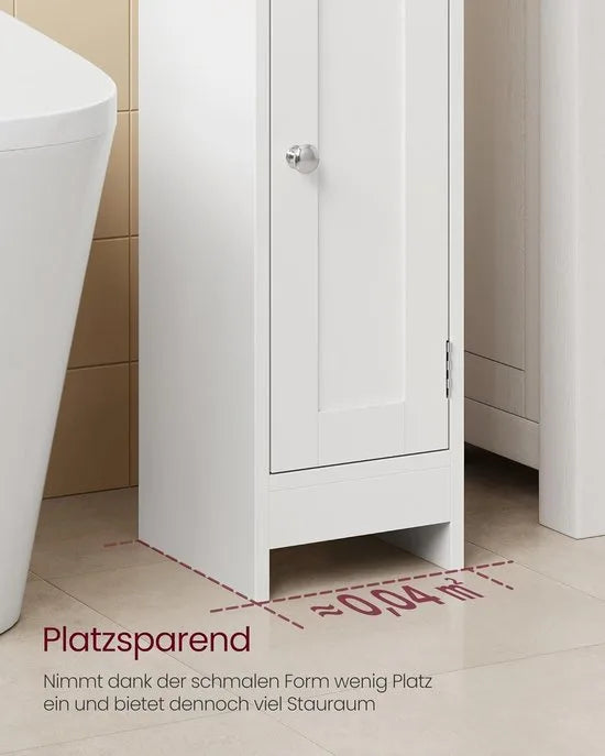 FurnStar – Toiletkast – Smalle badkamerkast met verstelbare planken – Ruimtebesparend badkamerrek – Eenvoudige montage - Met Deur en Verstelbare Planken – MDF – 18 x 20 x 80 cm -Wit – Wolkenwit 20 x 18 x 92cm