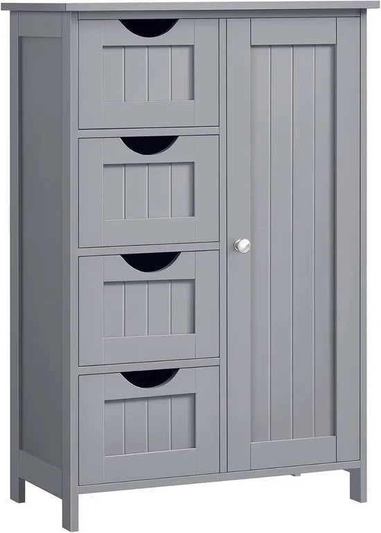 Furnstar - Badkamerkast - Smalle badkamerkast - Bijzetkast - Commode met 4 laden - Met kastdeur en verstelbare plank - 30 x 55 x 82 cm - Inktzwart – Duifgrijs 30 x 55 x 82cm 30 x 55 x 82 cm Duifgrijs (2732)