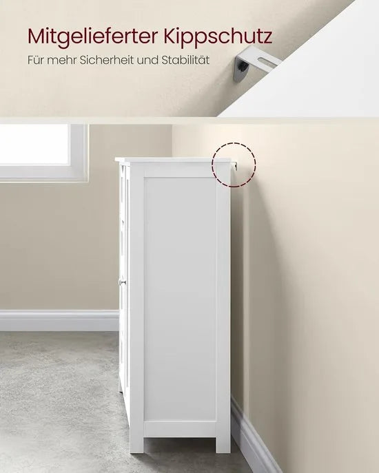 Furnstar - Badkamerkast - Smalle badkamerkast - Bijzetkast - Commode met 4 laden - Met kastdeur en verstelbare plank - 30 x 55 x 82 cm - Inktzwart – Wolkenwit 35 x 65 x 90cm 35 x 65 x 90 cm Wolkenwit (2701)