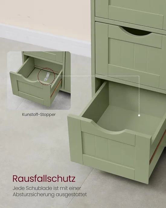 Furnstar - Badkamerkast - Smalle badkamerkast - Bijzetkast - Commode met 4 laden - Met kastdeur en verstelbare plank - 30 x 55 x 82 cm - Inktzwart – Lauriergroen 30 x 55 x 82cm 30 x 55 x 82 cm Lauriergroen (2725)