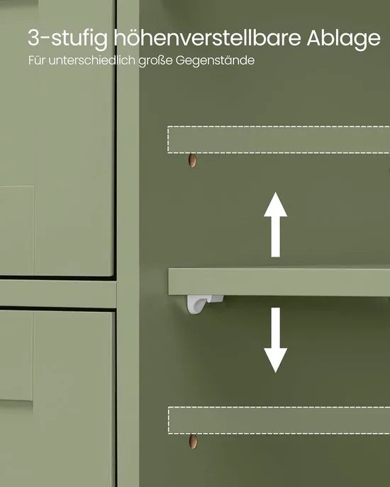 Furnstar - Badkamerkast - Smalle badkamerkast - Bijzetkast - Commode met 4 laden - Met kastdeur en verstelbare plank - 30 x 55 x 82 cm - Inktzwart – Lauriergroen 30 x 55 x 82cm 30 x 55 x 82 cm Lauriergroen (2725)