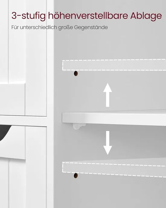 Furnstar - Badkamerkast - Smalle badkamerkast - Bijzetkast - Commode met 4 laden - Met kastdeur en verstelbare plank - 30 x 55 x 82 cm - Inktzwart – Wolkenwit 35 x 65 x 90cm 35 x 65 x 90 cm Wolkenwit (2701)