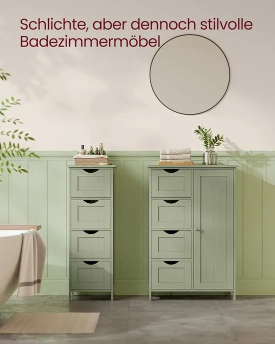 Furnstar - Badkamerkast - Smalle badkamerkast - Bijzetkast - Commode met 4 laden - Met kastdeur en verstelbare plank - 30 x 55 x 82 cm - Lauriergroen