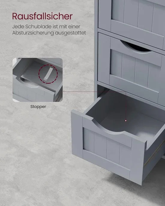 Furnstar - Badkamerkast - Smalle badkamerkast - Bijzetkast - Commode met 4 laden - Met kastdeur en verstelbare plank - 30 x 55 x 82 cm - Inktzwart – Duifgrijs 30 x 55 x 82cm 30 x 55 x 82 cm Duifgrijs (7332)