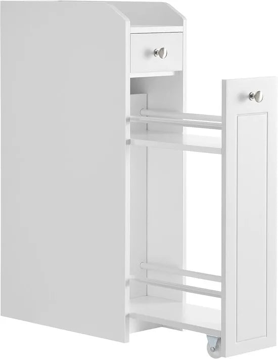 Furnstar Badkamerkast – Smalle Kast met Laden – Staande Toiletkast voor Toiletpapier & Opbergruimte – Voor Kleine Ruimtes – Wit – BBC847P31