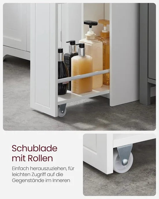 Furnstar Badkamerkast – Smalle Kast met Laden – Staande Toiletkast voor Toiletpapier & Opbergruimte – Voor Kleine Ruimtes – Wit – BBC847P31