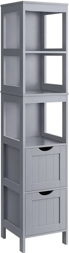 Furnstar Badkamerkast Vrijstaand – Badkamermeubel met 2 Lades en Open Vakken – Modern – Duifgrijs – 30 x 30 x 141,5 cm