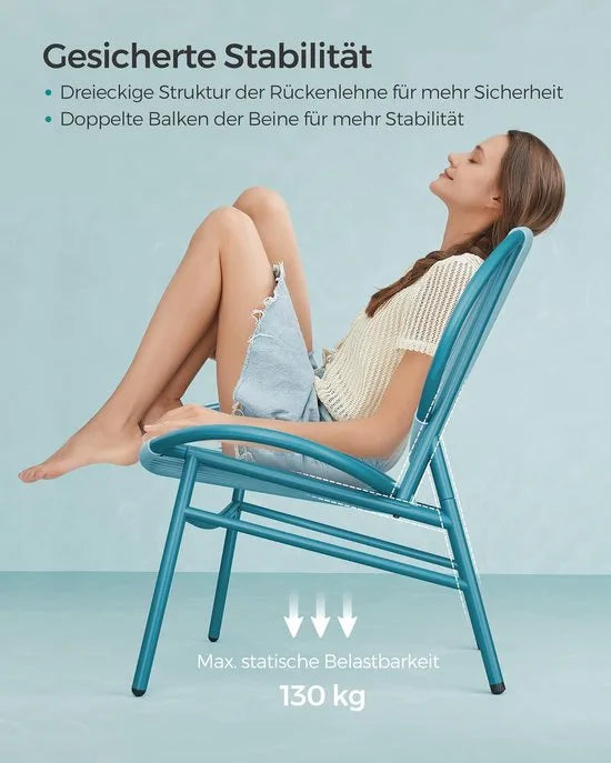 FurnStar - Balkonmeubelen Set - 3-delige Tuinmeubelset - PE-Polyrotan - Tafel + 2 Stoelen - Voor Terras, Tuin, Balkon - Inktzwart – Zeeblauw