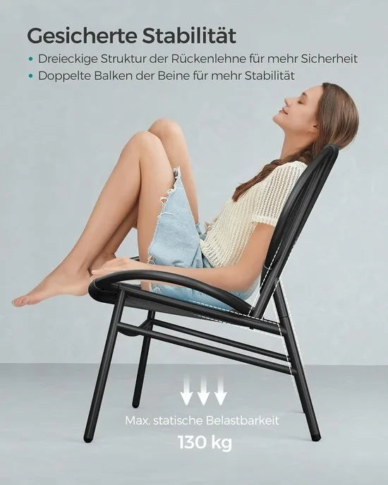 FurnStar - Balkonmeubelen Set - 3-delige Tuinmeubelset - PE-Polyrotan - Tafel + 2 Stoelen - Voor Terras, Tuin, Balkon - Inktzwart