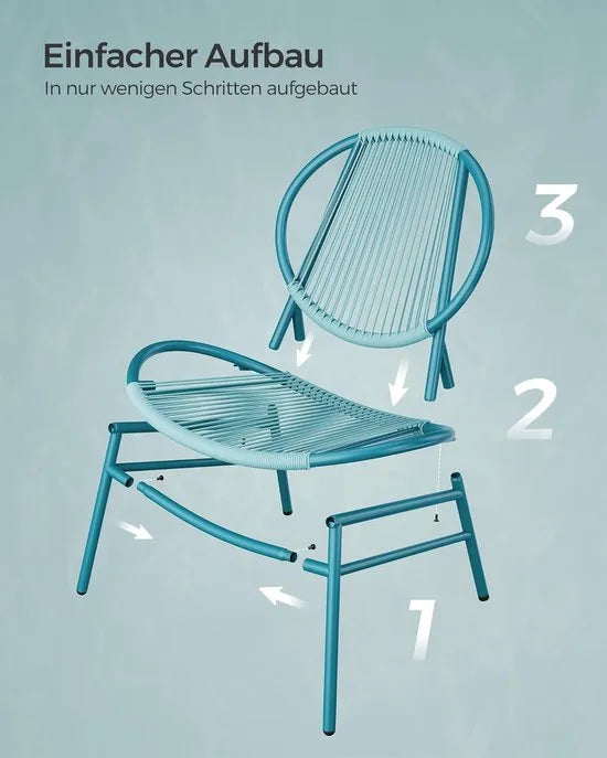 FurnStar - Balkonmeubelen Set - 3-delige Tuinmeubelset - PE-Polyrotan - Tafel + 2 Stoelen - Voor Terras, Tuin, Balkon - Inktzwart – Zeeblauw