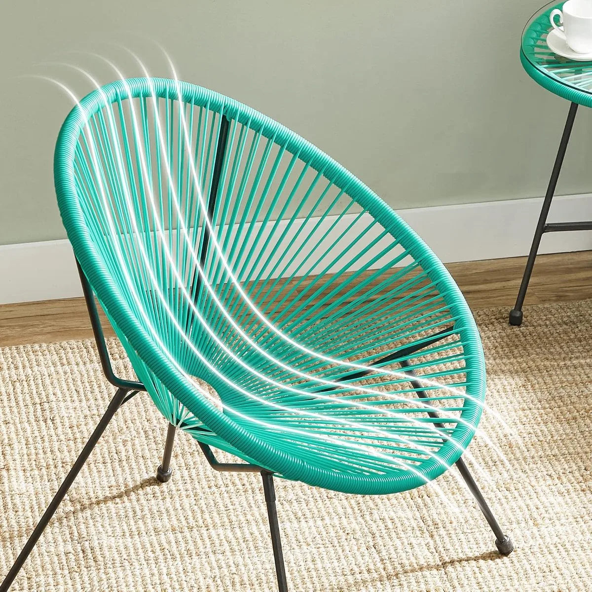 FurnStar - Balkonmeubels - 3-delige Tuinmeubelset - Zitgroep - Glazen Tafeloppervlak - 2 Stoelen - Binnen en Buiten - Zwart – Turquoise