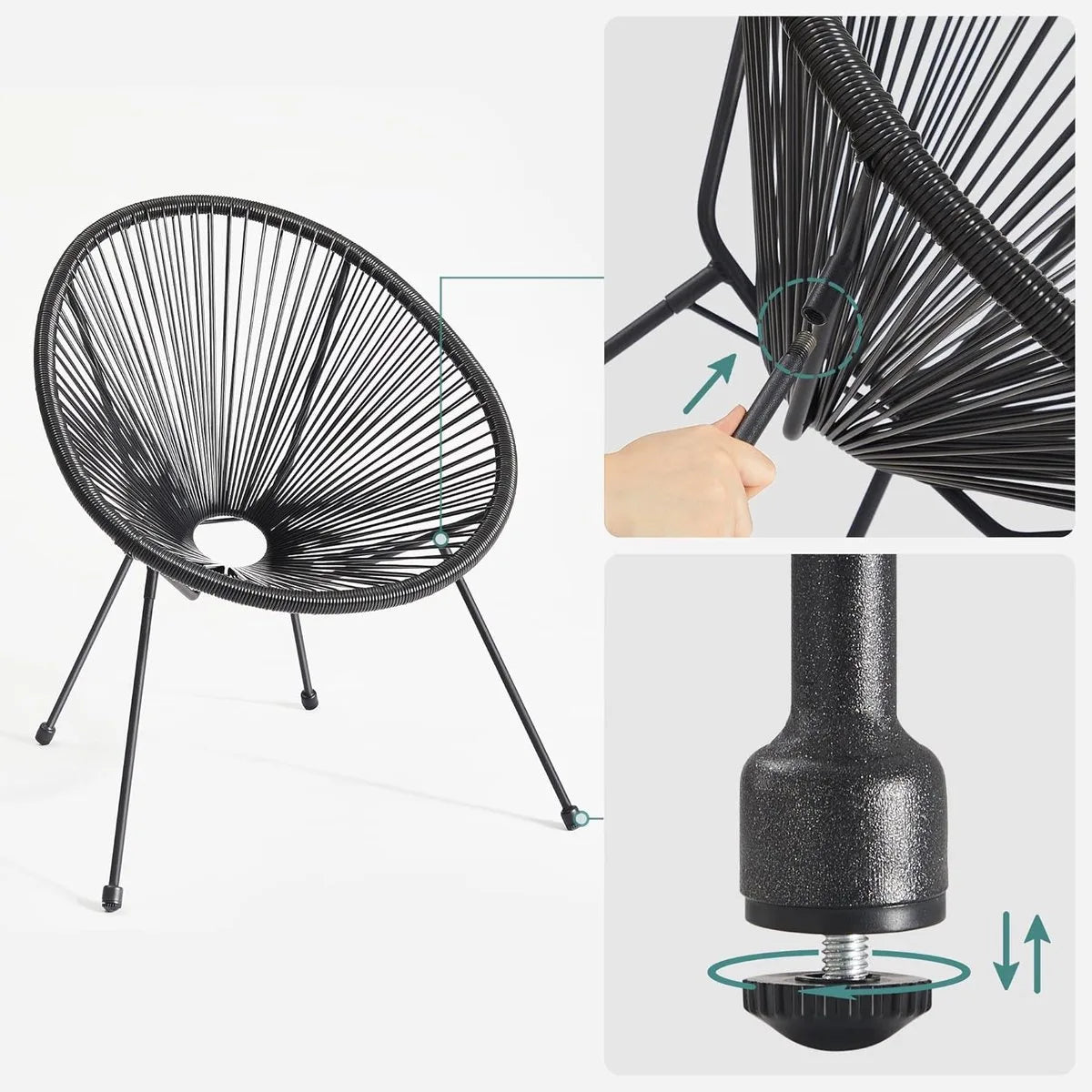FurnStar - Balkonmeubels - 3-delige Tuinmeubelset - Zitgroep - Glazen Tafeloppervlak - 2 Stoelen - Binnen en Buiten - Zwart