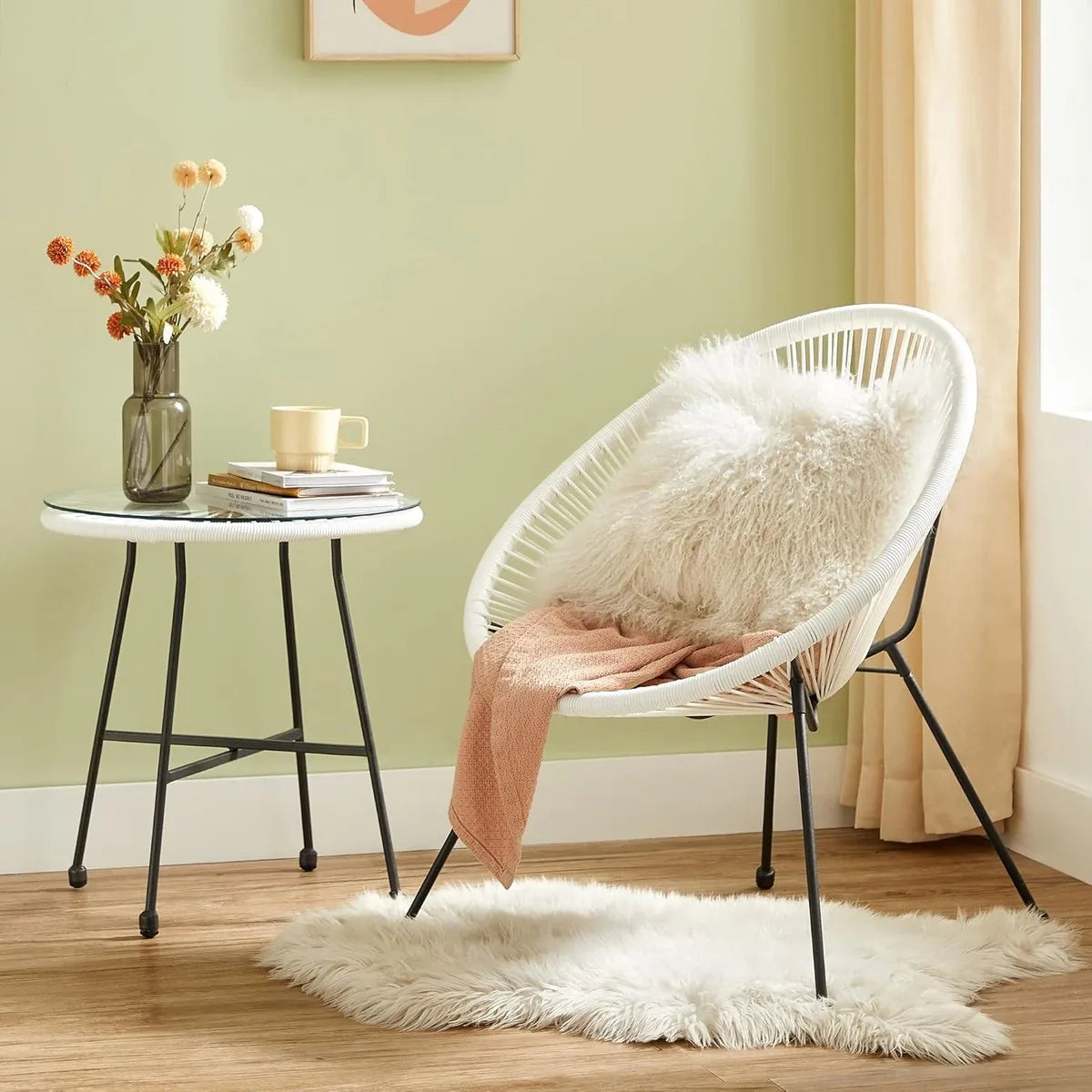 FurnStar - Balkonmeubels - Tuinmeubelset - Set van 3 - Zitgroep - Glazen Tafeloppervlak - 2 Stoelen - Binnen en Buiten - Wit