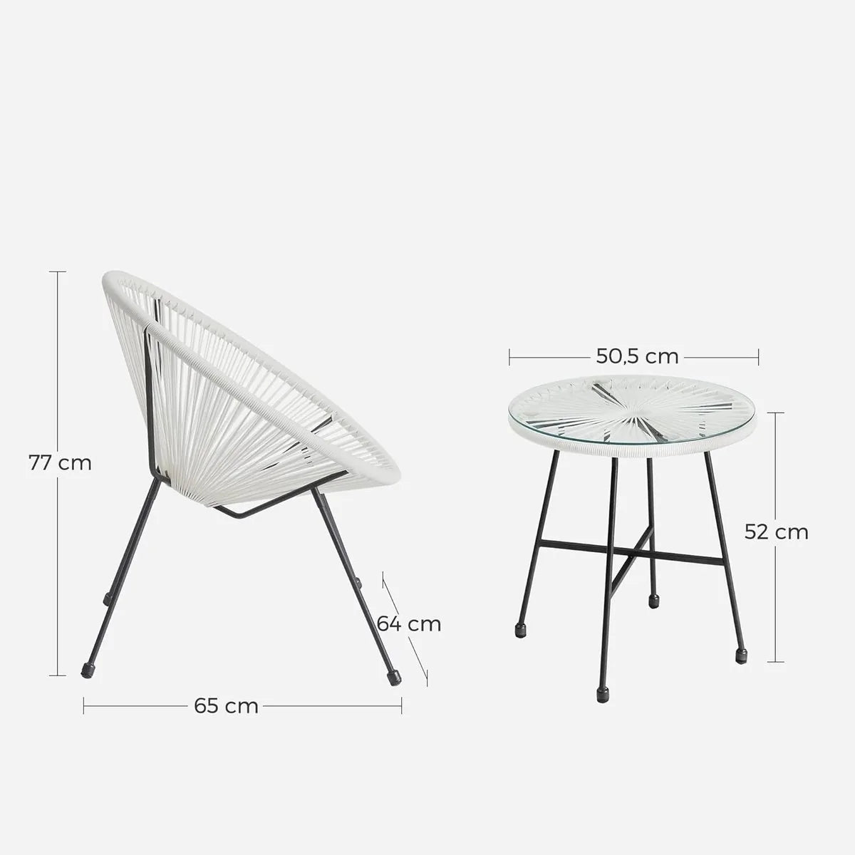 Furnstar Balkonmeubelset – Tuinmeubelset - Terrasmeubel -3-delig – 2 Stoelen – Weerbestendig - Glazen Tafel – Wit