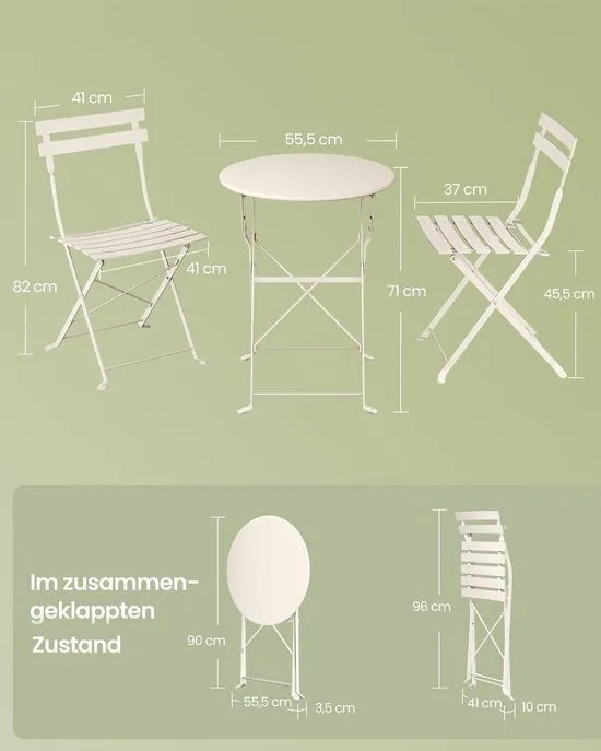 Furnstar Balkonmeubelset – Tuinmeubelset - Terrasmeubel -3-delig – Inklapbaar – Tafel + 2 Stoelen – Weerbestendig – Inktzwart – Cappuccino beige