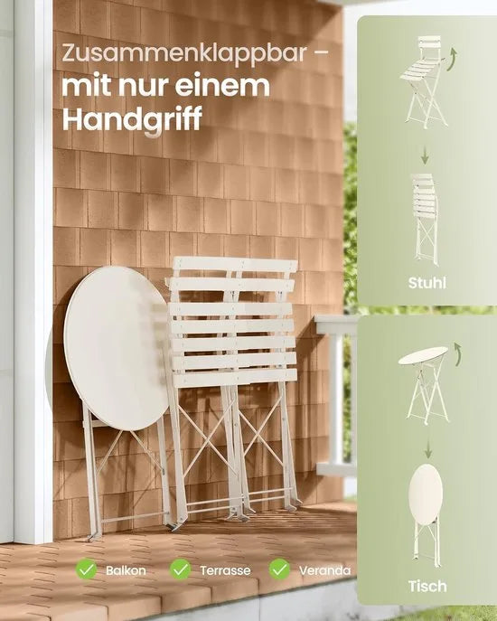 Furnstar Balkonmeubelset – Tuinmeubelset - Terrasmeubel -3-delig – Inklapbaar – Tafel + 2 Stoelen – Weerbestendig – Inktzwart – Cappuccino beige