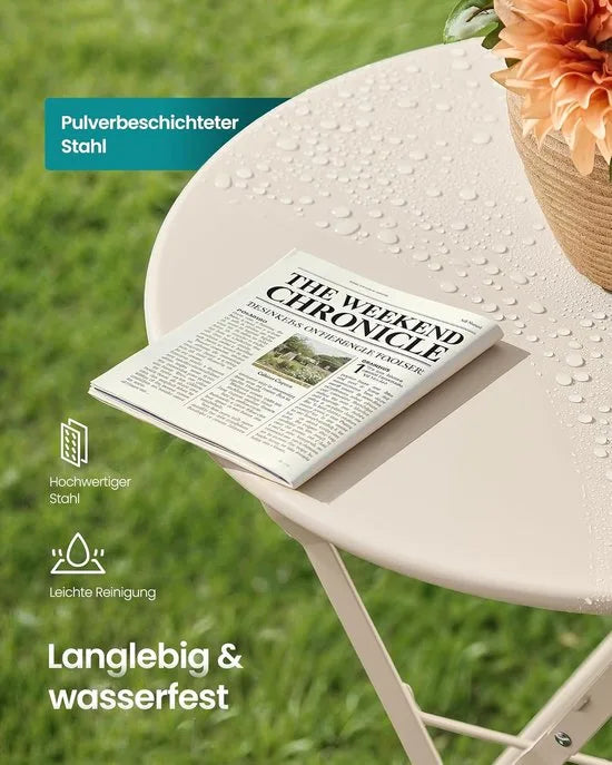 Furnstar Balkonmeubelset – Tuinmeubelset - Terrasmeubel -3-delig – Inklapbaar – Tafel + 2 Stoelen – Weerbestendig – Inktzwart – Cappuccino beige