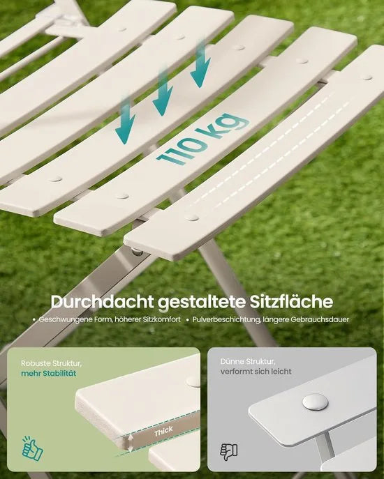 Furnstar Balkonmeubelset – Tuinmeubelset - Terrasmeubel -3-delig – Inklapbaar – Tafel + 2 Stoelen – Weerbestendig – Inktzwart – Cappuccino beige