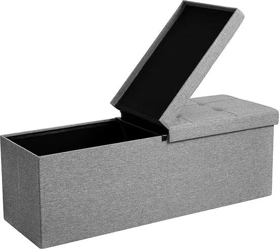 FurnStar - Bank met opbergruimte - Opvouwbare zitkist - Opbergkist - 38 x 110 x 38 cm - Deksel opvouwbaar - Belastbaar tot 300 kg - voor hal - woonkamer - slaapkamer - asgrijs
