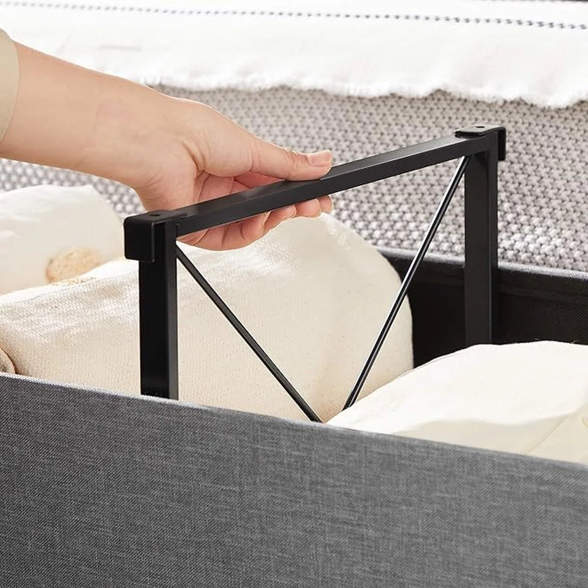 FurnStar - Bank met opbergruimte - Opvouwbare zitkist - Opbergkist - 38 x 110 x 38 cm - Deksel opvouwbaar - Belastbaar tot 300 kg - voor hal - woonkamer - slaapkamer - asgrijs