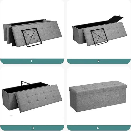 FurnStar - Bank met opbergruimte - Opvouwbare zitkist - Opbergkist - 38 x 110 x 38 cm - Deksel opvouwbaar - Belastbaar tot 300 kg - voor hal - woonkamer - slaapkamer - asgrijs